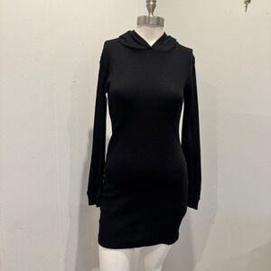Forever 21 Black Waffle Knit Hooded Mini Dress Cozy Thermal Texture | Size M